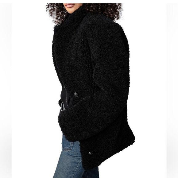 $498 ZADIG &VOLTAIRE WOMEN'S JACKET/ COAT TEDDY SOFT Fleur Soft Black NWT - Picture 5 of 15